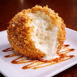 Deep Fried Ice Cream with Caramel Sauce