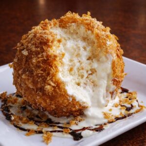 Deep Fried Ice Cream with Chocolate Sauce